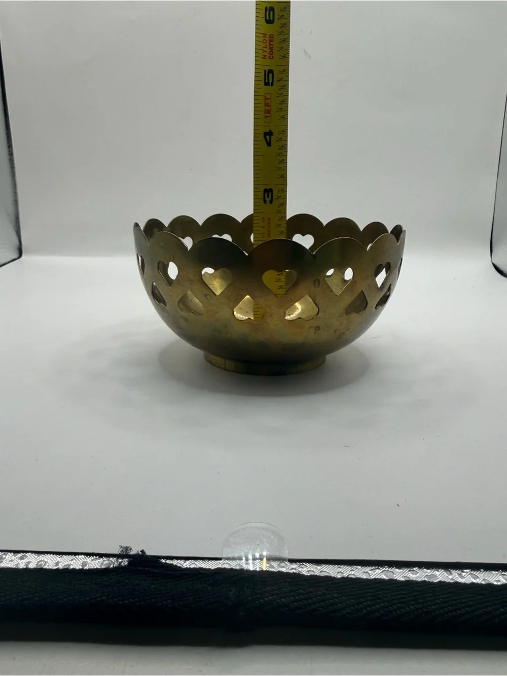 Vintage Brass Heart Cutout Scalloped Bowl Trinket Catchall Cottagecore